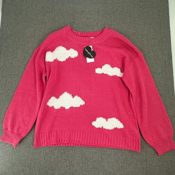 NEW! Made with Love By FCT Knit Sweater Pink White Clouds Plus 1X Acrylic $49 - Picture 2 of 12